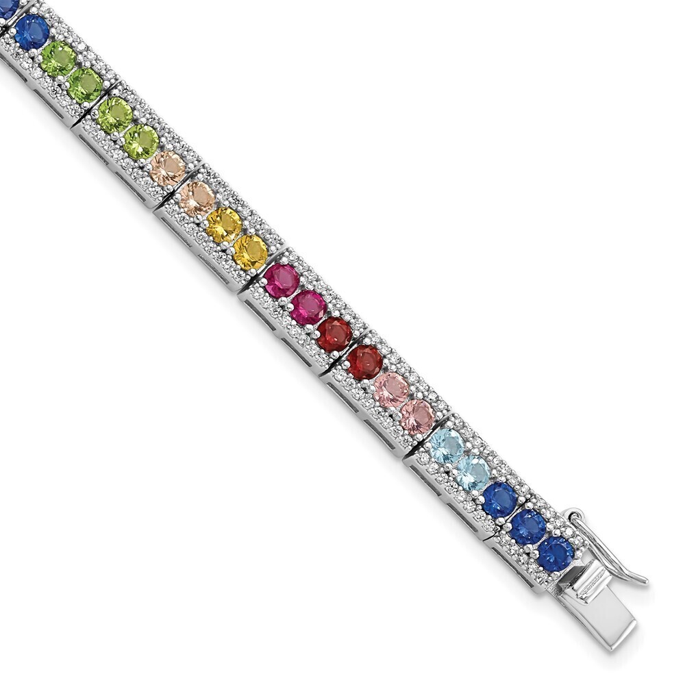 Kazi Luxury Silver Rhodium-plated CZ & Multicolor Nano Crystals Bracelet
